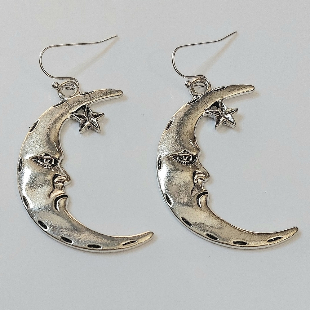 Large Silver Moon Earrings